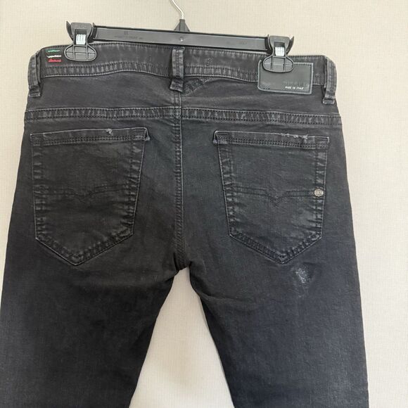 Diesel DNA Thavar Jeans 32x32 Smaller Fit Black Mens Slim Skinny Distress Italy - Picture 4 of 12